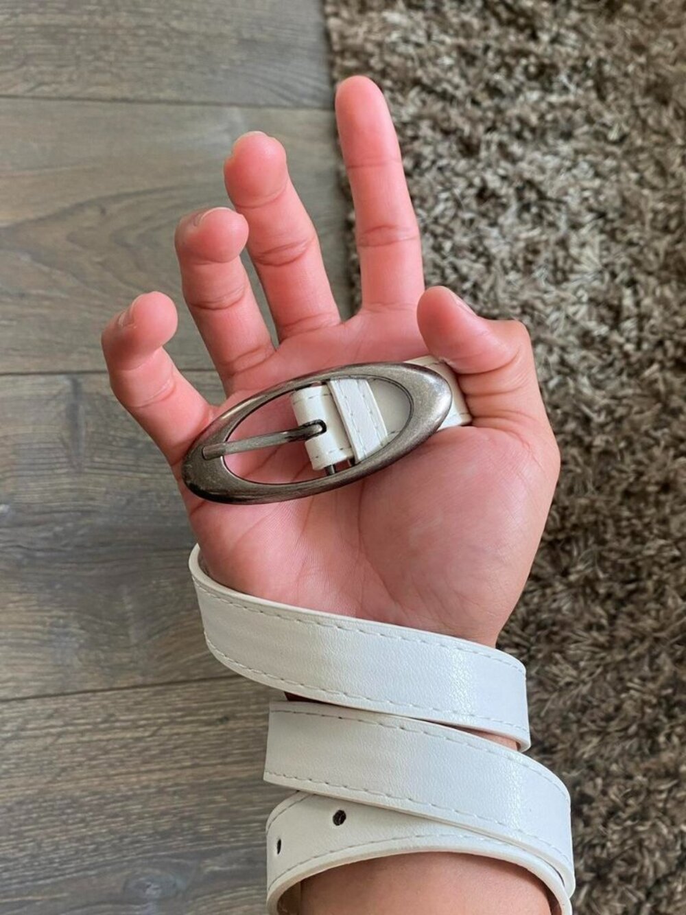 Clean White Oval Buckle 2000s Belt